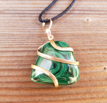 Load image into Gallery viewer, MALACHITE Spiral Wrapped Tumbled Stone Pendant Gemstone