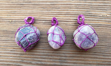 Load image into Gallery viewer, AMETHYST Netted (Macrame) Tumbled Stone Pendant Stone Natural Gemstone