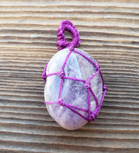 Load image into Gallery viewer, AMETHYST Netted (Macrame) Tumbled Stone Pendant Stone Natural Gemstone