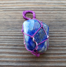 Load image into Gallery viewer, LAPIS LAZULI Netted (Macrame) Tumbled Stone Pendant Stone Natural Gemstone