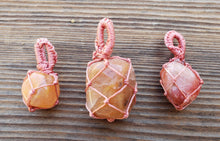 Load image into Gallery viewer, PEACH AVENTURINE Netted (Macrame) Tumbled Stone Pendant Stone Natural Gemstone