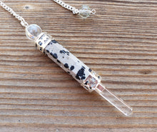 Load image into Gallery viewer, Natural DALMATIAN JASPER Gemstone 3 Stone Wand Pendulum (One)