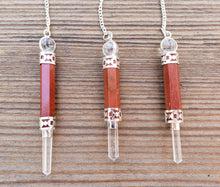 Load image into Gallery viewer, Natural RED JASPER Gemstone 3 Stone Wand Pendulum (One)