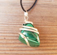 Load image into Gallery viewer, MALACHITE Spiral Wrapped Tumbled Stone Pendant Gemstone