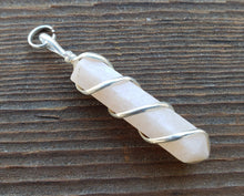 Load image into Gallery viewer, MOONSTONE Spiral Wire Wrapped Pencil Point Pendant Gemstone