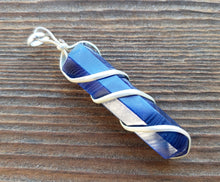 Load image into Gallery viewer, BLUE ONYX Spiral Wire Wrapped Pencil Point Pendant Gemstone