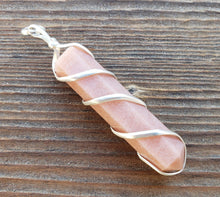 Load image into Gallery viewer, PINK AVENTURINE Spiral Wire Wrapped Pencil Point Pendant Gemstone