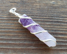 Load image into Gallery viewer, AMETHYST Spiral Wire Wrapped Pencil Point Pendant Gemstone