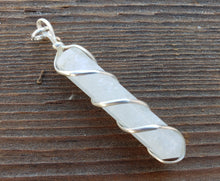 Load image into Gallery viewer, PRASIOLITE Spiral Wire Wrapped Pencil Point Pendant Gemstone
