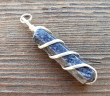 Load image into Gallery viewer, BLUE AVENTURINE Spiral Wire Wrapped Pencil Point Pendant Gemstone