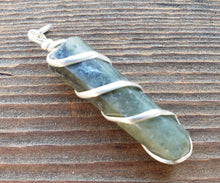 Load image into Gallery viewer, LABRADORITE Spiral Wire Wrapped Pencil Point Pendant Gemstone