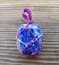 Load image into Gallery viewer, LAPIS LAZULI Netted (Macrame) Tumbled Stone Pendant Stone Natural Gemstone