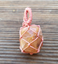 Load image into Gallery viewer, PEACH AVENTURINE Netted (Macrame) Tumbled Stone Pendant Stone Natural Gemstone