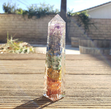 Load image into Gallery viewer, NATURAL ORGONE  7 Chakra layered TOWER Gemstone Stone Crystal
