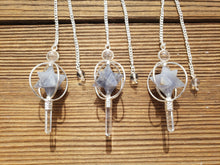 Load image into Gallery viewer, Natural IOLITE GEMSTONE 3 Stone Merkaba Spinning Star Faceted Pendulum