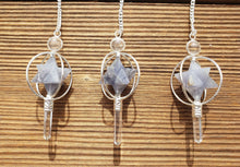 Load image into Gallery viewer, Natural IOLITE GEMSTONE 3 Stone Merkaba Spinning Star Faceted Pendulum