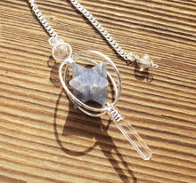 Load image into Gallery viewer, Natural IOLITE GEMSTONE 3 Stone Merkaba Spinning Star Faceted Pendulum