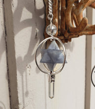Load image into Gallery viewer, Natural IOLITE GEMSTONE 3 Stone Merkaba Spinning Star Faceted Pendulum