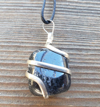 Load image into Gallery viewer, BLACK TOURMALINE Spiral Wrapped Tumbled Stone Pendant Gemstone