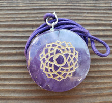Load image into Gallery viewer, 7 CHAKRA Gemstone Engraved Disk Pendant Set With Cords