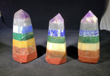 Load image into Gallery viewer, 7 CHAKRA BONDED Natural Large Gemstone Carved Faceted Point