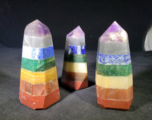 Load image into Gallery viewer, 7 CHAKRA BONDED Natural Large Gemstone Carved Faceted Point