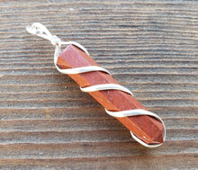 Load image into Gallery viewer, RED JASPER Spiral Wire Wrapped Pencil Point Pendant Gemstone