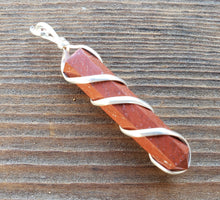 Load image into Gallery viewer, RED JASPER Spiral Wire Wrapped Pencil Point Pendant Gemstone