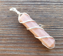 Load image into Gallery viewer, PINK AVENTURINE Spiral Wire Wrapped Pencil Point Pendant Gemstone