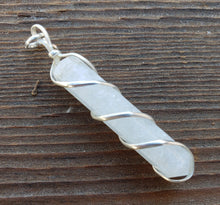 Load image into Gallery viewer, PRASIOLITE Spiral Wire Wrapped Pencil Point Pendant Gemstone