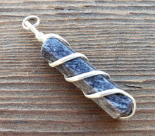Load image into Gallery viewer, BLUE AVENTURINE Spiral Wire Wrapped Pencil Point Pendant Gemstone