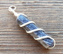 Load image into Gallery viewer, BLUE AVENTURINE Spiral Wire Wrapped Pencil Point Pendant Gemstone