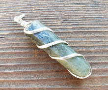Load image into Gallery viewer, LABRADORITE Spiral Wire Wrapped Pencil Point Pendant Gemstone