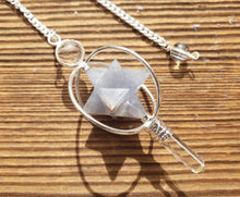 Load image into Gallery viewer, Natural IOLITE GEMSTONE 3 Stone Merkaba Spinning Star Faceted Pendulum