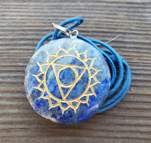 Load image into Gallery viewer, 7 CHAKRA Gemstone Engraved Disk Pendant Set With Cords