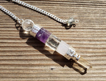 Load image into Gallery viewer, NATURAL Amethyst/Clear Quartz/Rose Quartz Stone Pendulum Healing Wand