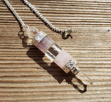 Load image into Gallery viewer, NATURAL Amethyst/Clear Quartz/Rose Quartz Stone Pendulum Healing Wand
