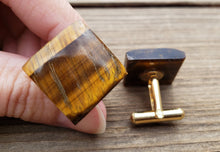 Load image into Gallery viewer, TIGER EYE SQUARE Natural Gemstone Cufflinks Stone Cuff Links