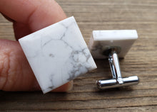 Load image into Gallery viewer, HOWLITE SQUARE Natural Gemstone Cufflinks Stone Cuff Links
