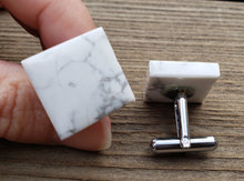 Load image into Gallery viewer, HOWLITE SQUARE Natural Gemstone Cufflinks Stone Cuff Links