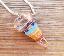 Load image into Gallery viewer, 7 CHAKRA BONDED w/ QUARTZ Natural Stone Gemstone Faceted Pendulum