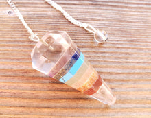 Load image into Gallery viewer, 7 CHAKRA BONDED w/ QUARTZ Natural Stone Gemstone Faceted Pendulum