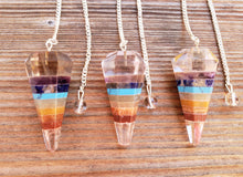 Load image into Gallery viewer, 7 CHAKRA BONDED w/ QUARTZ Natural Stone Gemstone Faceted Pendulum