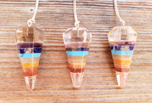 Load image into Gallery viewer, 7 CHAKRA BONDED w/ QUARTZ Natural Stone Gemstone Faceted Pendulum