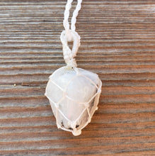 Load image into Gallery viewer, RAINBOW MOONSTONE Netted (Macrame) Tumbled Stone Necklace Pendant Stone Natural Gemstone