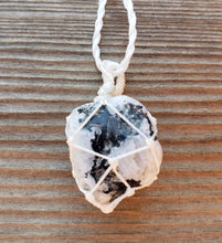 Load image into Gallery viewer, RAINBOW MOONSTONE Netted (Macrame) Tumbled Stone Necklace Pendant Stone Natural Gemstone