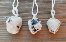 Load image into Gallery viewer, RAINBOW MOONSTONE Netted (Macrame) Tumbled Stone Necklace Pendant Stone Natural Gemstone