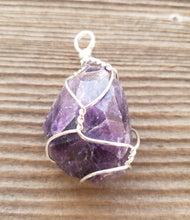 Load image into Gallery viewer, AMETHYST Wire Cage Wrapped Tumbled Stone Pendant Stone Natural Gemstone
