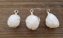 Load image into Gallery viewer, WHITE AGATE Wire Cage Wrapped Tumbled Stone Pendant Stone Natural Gemstone