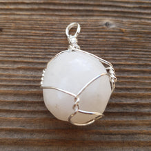 Load image into Gallery viewer, WHITE AGATE Wire Cage Wrapped Tumbled Stone Pendant Stone Natural Gemstone